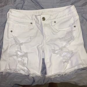 American Eagle White Distressed Jean Shorts